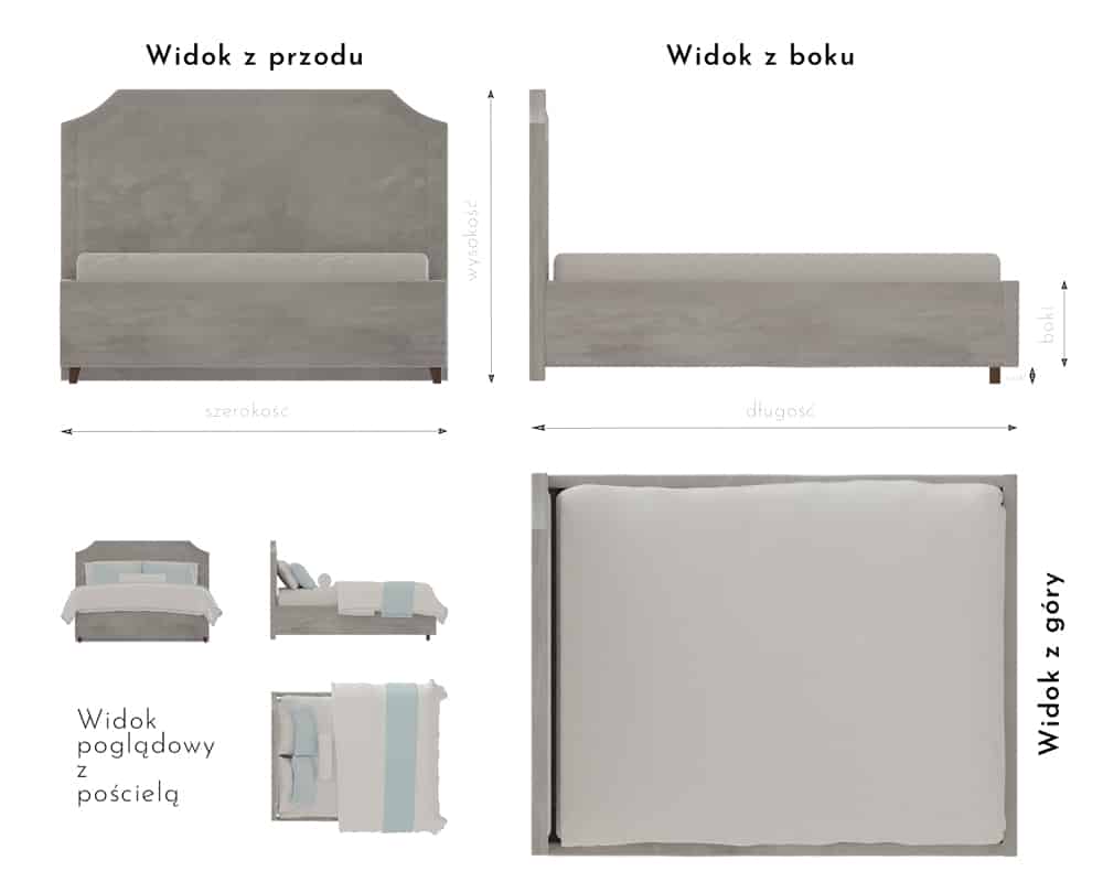 Schemat wymiarów łóżka standardowego